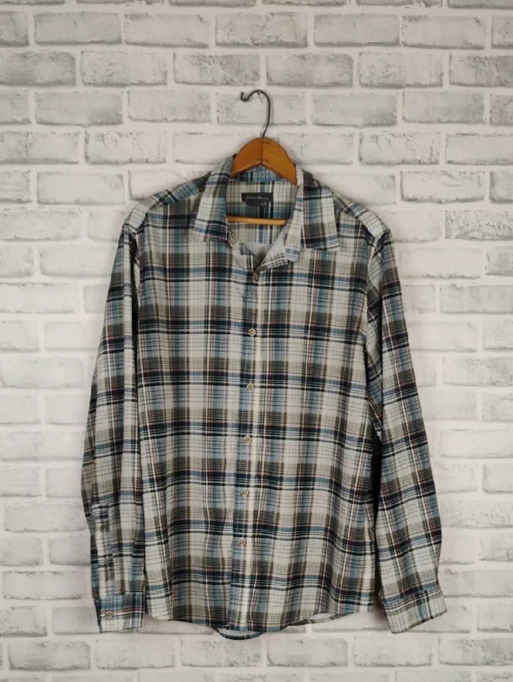 Eddie Bauer Men's Plaid Button-Down Shirt in Blue & Brown